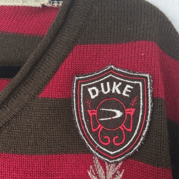 DUKE L Red‎ and Brown Striped Cropped Wool Rugby Sweater - Picture 4 of 9